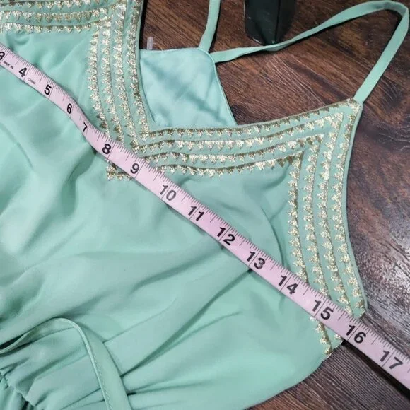 Marine Blu Whimsy Wedding Bridesmaid Maxi Dress Sage Green Women's Size Small - Picture 5 of 10